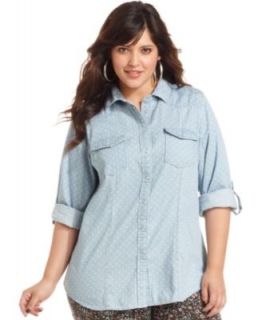 Belle Du Jour Plus Size Shirt, Long Sleeve Chambray   Plus Size Tops