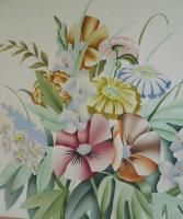 Antique Art Deco 30s Flowers Watercolor Painting Harris