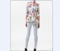 NEW Womens Casual Chic ZARA Colorful Floral Print White Blazer Suit