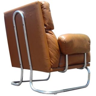 Mid Century Modern Leather Chrome Lounge Chairs