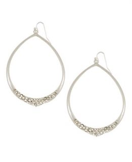 Jessica Simpson Earrings, Silver Tone Crystal Drop Hoops