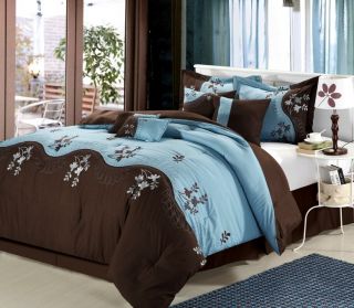 Luxury Bedding Set Brown Blue Sheet Set Pillows Bed in Bag Comforter