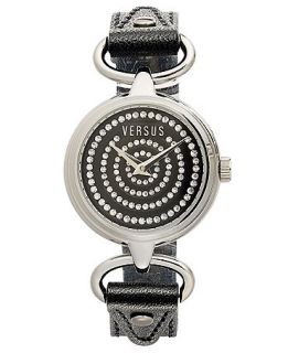 Versus by Versace Watch, Womens V by V Black Calfskin Leather Strap