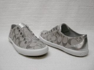 A1790 Coach Lucey Signature Slip on Silver Gray Tennis Shoes Sneakers