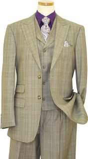 Luciano Carreli Brown Bone Violet Plaid Super 150 Vested Suit 5250 222