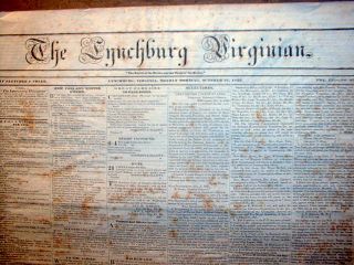 RARE Original 1836 Lynchburg Virginia Newspaper Runaway Slave Reward