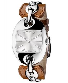 Gucci Watch, Womens Swiss Marina Chain Camel Leather Bangle Bracelet