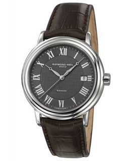 RAYMOND WEIL Watch, Mens Swiss Automatic Maestro Brown Leather Strap