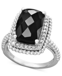 Sterling Silver Ring, Onyx (13 9/10mm) and White Topaz (3 ct. t.w