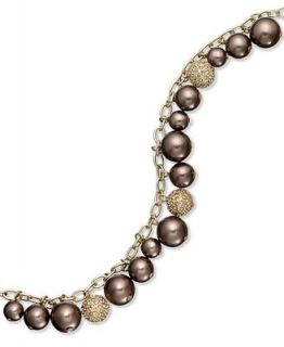 Charter Club Bracelet, 14k Gold Plated Brown Pave Glass Pearl Shaky