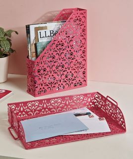 Punched Metal Folder File Magazine Holder Pink Office Desk Top