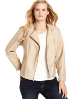 Calvin Klein Plus Size Jacket, Faux Leather Ribbed Motorcycle
