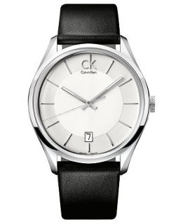 ck Calvin Klein Watch, Mens Swiss Masculine Black Leather Strap 42mm