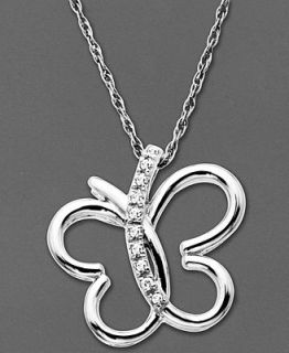14k White Gold Necklace, Diamond Accent Butterfly Pendant