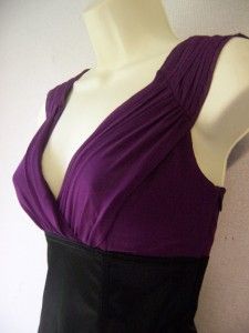 MSSP Purple Black Sleeveless Lined V Neck Silk Cotton Cocktail Dress M