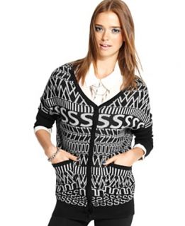 Material Girl Juniors Sweater, Long Sleeve Alphabet Print Cardigan