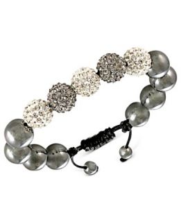 Mens Stainless Steel Bracelet, Black and Clear Crystal Beaded