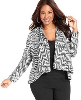 NY Collection Plus Size Jacket, Printed Open Front