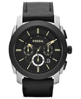Fossil Watch, Mens Chronograph Machine Black Leather Strap 45mm