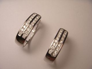 Magnificent 14K White Gold Channel Set Double Row Diamond Huggie