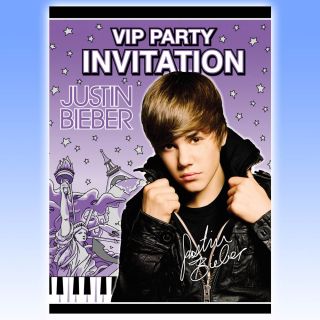 Justin Bieber VIP Party Invitations Plus Envelopes