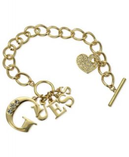 GUESS Bracelet, Gold Tone Glass Crystal Logo Bracelet