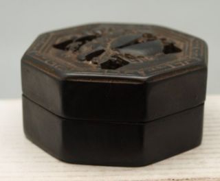 Chinese Black Octagonal Box containing Red Carved Seal / Chop / Stamp