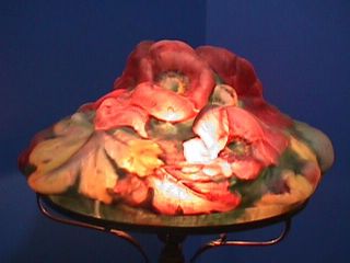 Authentic PAIRPOINT Puffy POPPY Lamp RED & PINK Flowers SHADE Signed