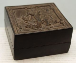 Oriental Black Square Box Containing Red Carved Seal Chop Stamp