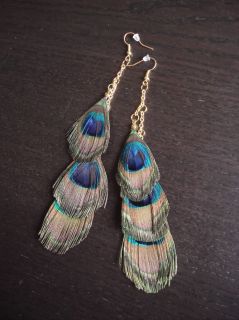 Urban Outfitters Peacock Feather Duster Earrings New