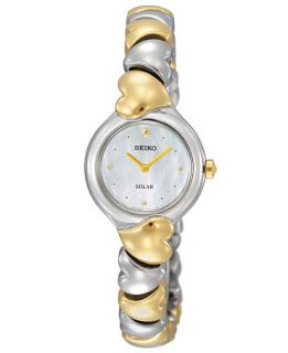 Seiko Watch, Womens Solar Two Tone Heart Shaped Stainless Steel