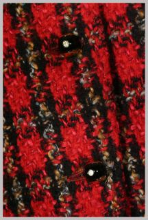 VINTAGE 80S Couture Mandana Red Black Plaid Wool Suit Jacket Pleated