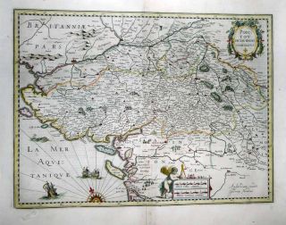 1633 J Hondius II Map Poitou Poitiers Sea Monster 3 Ships Compass Rose