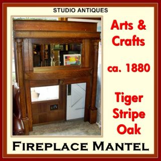 ANTIQUE FIREPLACE MANTEL Mantle Surround ARTS & CRAFTS Mirror TIGER