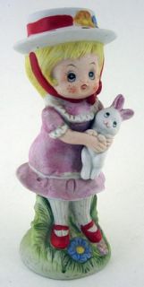 Figurine Statue of LITTLE GIRL IN DRESS & BONNET with Her Bunny