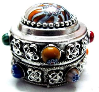 Tibetan Picture Marble Keepsake Metal Jewelry Box Nepal