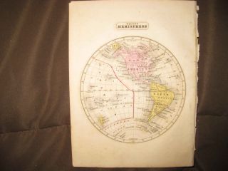 Antique 1852 Western Hemisphere World Handcolored Map United States