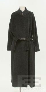 Max Mara Black Alpaca Wool Belted Long Coat Size 8