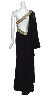 Marchesa Couture Black Silk Beaded Gown Dress 14 New