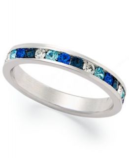 Traditions Sterling Silver Ring, Channel Set Blue Swarovski Crystal