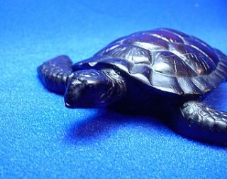 Small Teak Looking Material Sea Turtle Statue Figurine