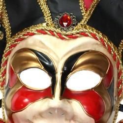 Mardi Gras Venetian Masquerade Red Black Full Face Mask