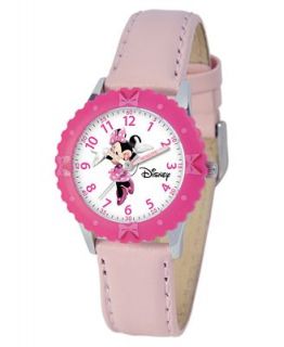 Disney Watch, Kids Minnie Mouse Time Teacher Pink Leather Strap 31mm