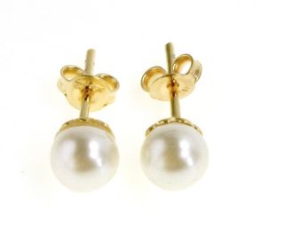 Gold 18K GF 5mm White Plain Pearl Classic Earrings Girl Kids Push Back