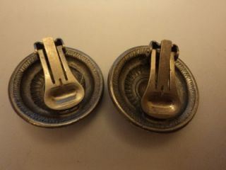 Vintage Ben Amun Antiqued Silver Tone Button Earrings