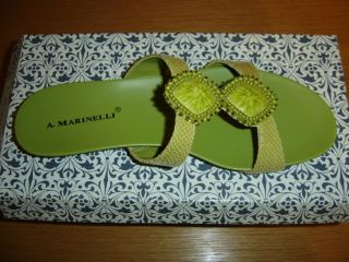 BNIB A Marinelli Lime Green Jewel Sandals Size 8