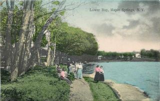 Maple Springs New York Vintage Ladies Gather on Shore 1907 Handcolored