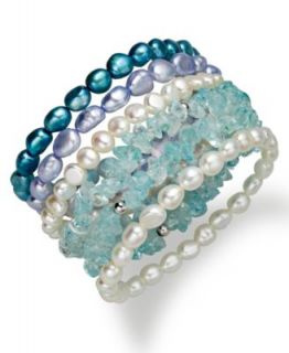 Pearl (6 7mm) and Blue Quartz (33 ct. t.w.) Set of 6 Bracelets