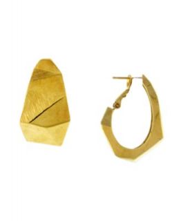 Vince Camuto Earrings, Gold Tone Black Enamel Chevron Print Hoop