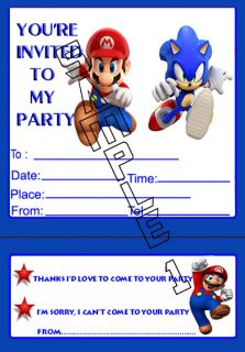 Mario Sonic Party Invitations Invites Envelopes X10